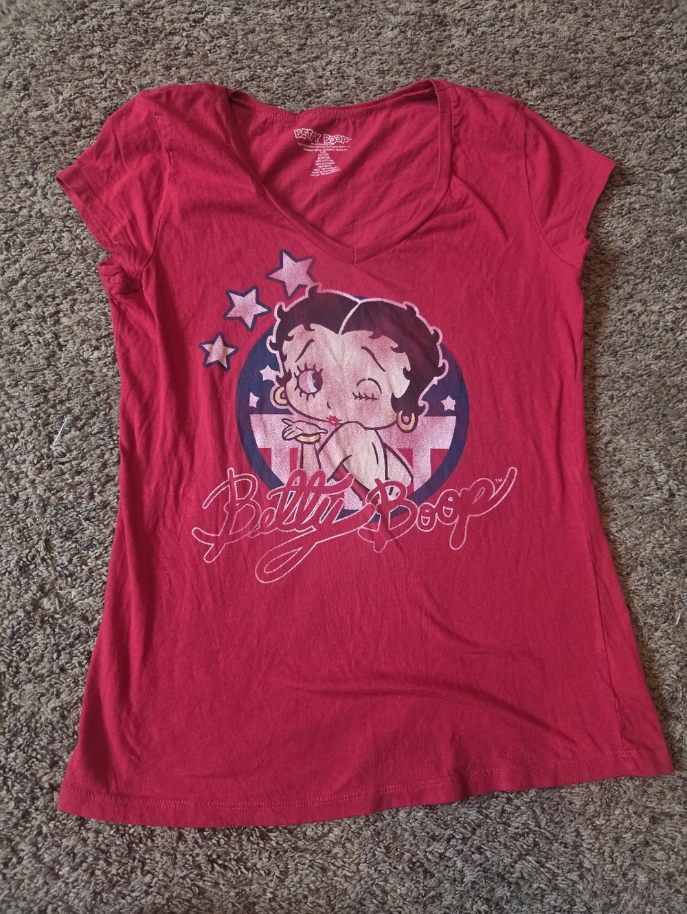 2010 Betty Boop Red Graphic V-Neck Tee